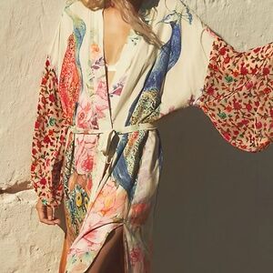 NEW Aratta Bird Long Printed Robe from Anthropologie, Size Large